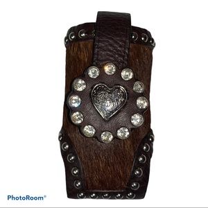 New Western Texas Calf Hair Leather Holster Knife Scabbard Slim Phone Holder